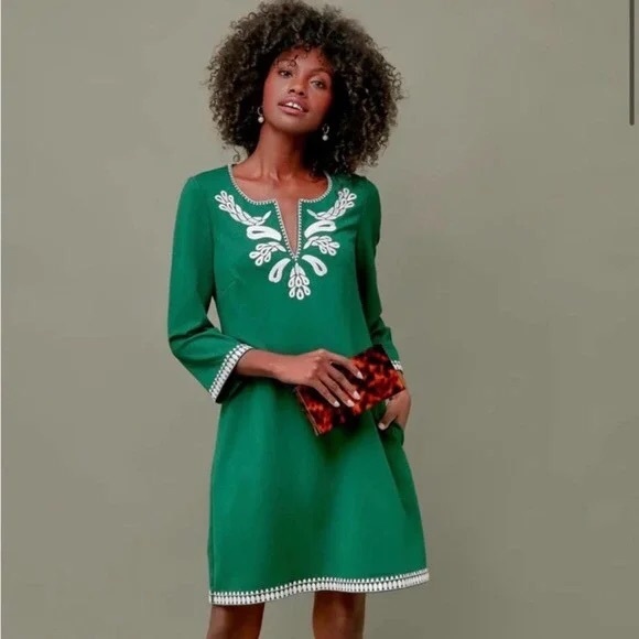 Tuckernuck Dresses & Skirts - Tuckernuck Miguelina Embroidered Tunic Shift Dress in Green Stitch Size Small